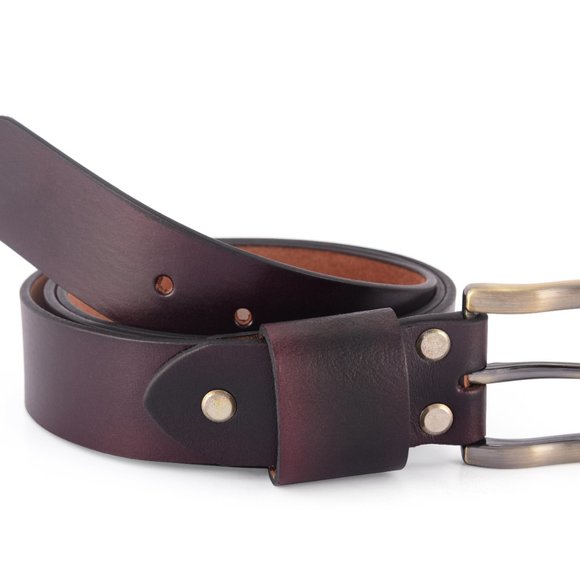 Men's Leather Belt - Antique Dark Maroon Handmade Belt- Free Personalization. - Picture 4 of 15